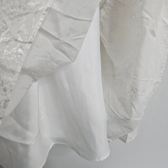 NWT WHITE HOUSE BLACK MARKET Midi Dress WHITE w SILVER Floral size L Smocked - Picture 6 of 11